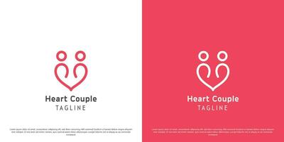 Heart couple logo design illustration. Silhouettes of people men women happy couples girlfriends dating loving affection. Creative abstract minimalist simple icon concept. vector