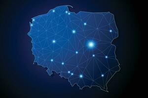 Poland - Country Shape with Lines Connecting Major Cities vector