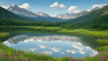 AI generated Beautiful a green nature forest landscape and a blue sky by ai generated photo