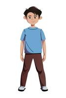 Cartoon schoolboy character. Standing self-confident pupil boy. Vector illustration of a friendly little boy avatar.