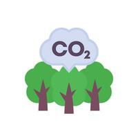 carbon offset icon, co2 emissions reduction, flat vector