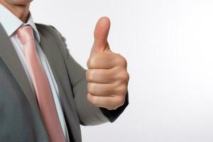 AI generated Businessman showing thumbs up sign, isolated on white background. Success concept photo