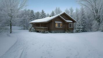 AI generated Winter Landscape of Cottage Covered in Snow photo