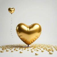 AI generated gold balloons in heart shape isolated on white background. ai generative photo