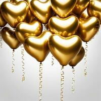 AI generated gold balloons in heart shape isolated on white background. ai generative photo