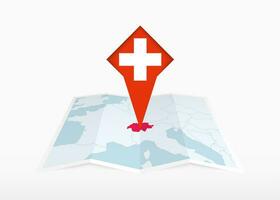 Switzerland is depicted on a folded paper map and pinned location marker with flag of Switzerland. vector