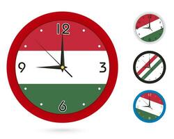 pared reloj diseño con nacional bandera de Hungría. cuatro diferente diseño. vector