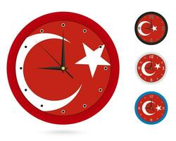 Wall Clock Design with National Flag of Turkey. Four different design. vector