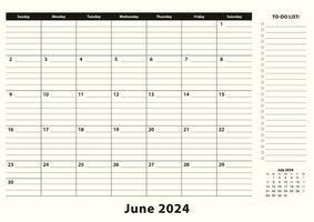 junio 2024 mensual negocio escritorio almohadilla calendario. vector