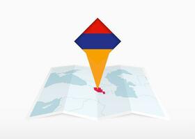 Armenia is depicted on a folded paper map and pinned location marker with flag of Armenia. vector