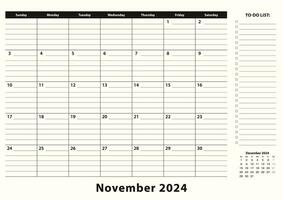 noviembre 2024 mensual negocio escritorio almohadilla calendario. vector