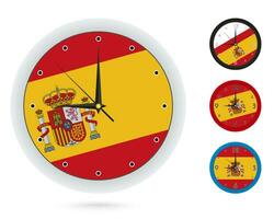 pared reloj diseño con nacional bandera de España. cuatro diferente diseño. vector