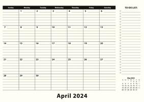 April 2024 Monthly Business Desk Pad Calendar. vector