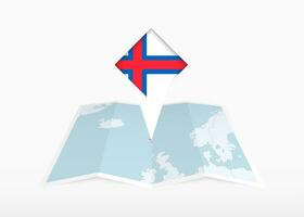 Faroe Islands is depicted on a folded paper map and pinned location marker with flag of Faroe Islands. vector