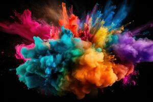 AI generated Colorful abstract paint explosion isolated on black background. Abstract colored smoke, Abstract colorful powder explosion against a black background, Colored cloud, Colorful dust photo