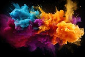 AI generated Colorful ink in water on a black background. Abstract background, Abstract colorful powder explosion against a black background, Colored cloud, Colorful dust explosion, AI Generated photo