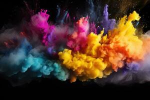 AI generated Colorful explosion of colored smoke isolated on black background. Abstract background, Abstract colorful powder explosion against a black background, Colored cloud, Colorful dust photo
