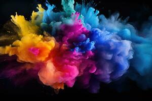 AI generated Colorful ink in water on a black background. Abstract background, Abstract colorful powder explosion against a black background, Colored cloud, Colorful dust explosion, AI Generated photo