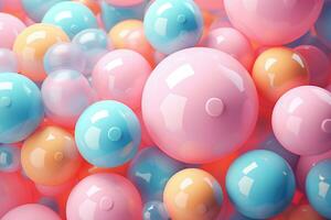 AI generated Colorful balloons background. 3d rendering, 3d illustration, Abstract Digital Illustration of Soft Color Balls and Bubble Gums, AI Generated photo