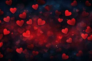 AI generated Red hearts bokeh background. Valentines day concept. 3D Rendering, abstract panorama background with red hearts, AI Generated photo