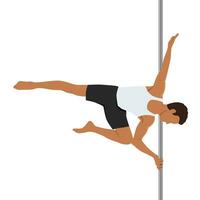 Young man doing pole dancing. vector