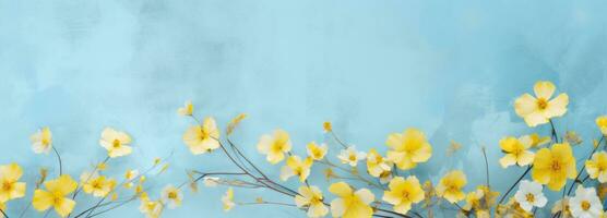AI generated yellow flowers on a light blue background, photo
