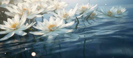 AI generated white lily flowers in the water, photo