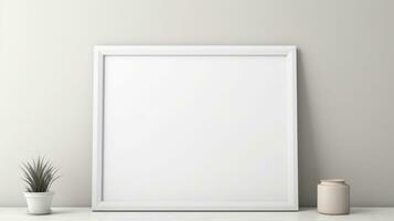 AI generated White frame with blank front, realistic on a mockup template in a white minimalist wall photo