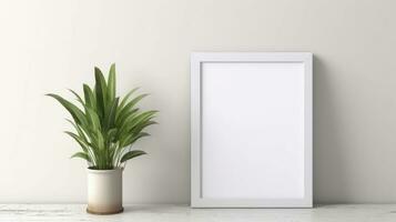 AI generated White frame with blank front, realistic on a mockup template in a white minimalist wall photo