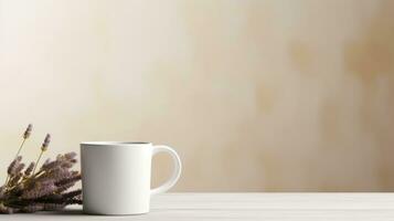 ai generado blanco café tazas con blanco Galleta masa, azúcar galletas y Navidad decoración foto