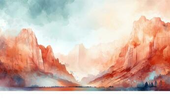 AI generated watercolor landscape mountain ridge mountains canyon watercolor painting, photo