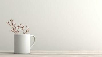 ai generado blanco café tazas con blanco Galleta masa, azúcar galletas y Navidad decoración foto