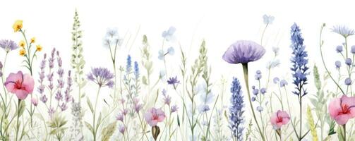 AI generated watercolor seamless pattern background wildflowers collection, photo