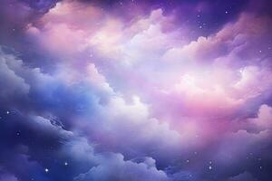 AI generated night sky with clouds and stars, abstract nature background. 3d illustration, Abstract starlight and pink and purple clouds stardust, AI Generated photo
