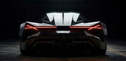 AI generated the rear of a futuristic sports car is shown in the dark, photo