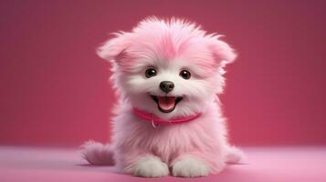 AI generated the little fuzzy pink dog is smiling up at you photo