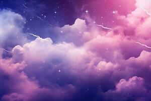 AI generated Night sky with clouds and stars. Colorful abstract background. 3D rendering, Abstract starlight and pink and purple clouds stardust, AI Generated photo