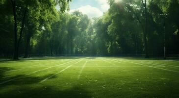 AI generated soccer field near the trees, photo