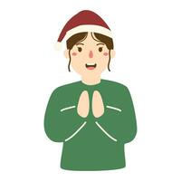 christmas girl with praying expression vector