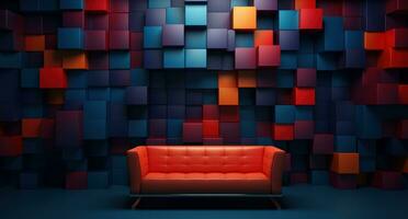 AI generated red, blue and yellow geometric pattern wallpaper, photo