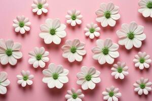 AI generated pink background and white flowers on it, photo