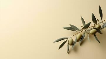 AI generated olive branch with fronds olives photo