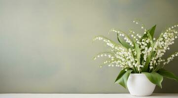 AI generated lily of the valley and olive branches on a clean, photo