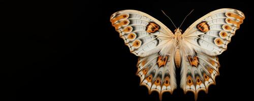 ai generado vívido mariposa monitor en oscuro fondo foto