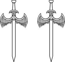 Vector sword illustration with ornament and wings