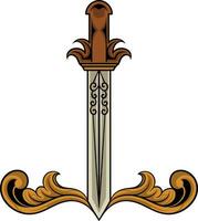 Vector sword illustration with ornament and wings