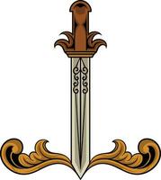 Vector sword illustration with ornament and wings