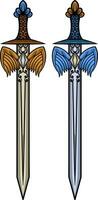 Vector sword illustration with ornament and wings