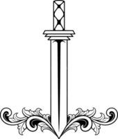 Vector sword illustration with ornament and wings