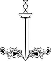 Vector sword illustration with ornament and wings